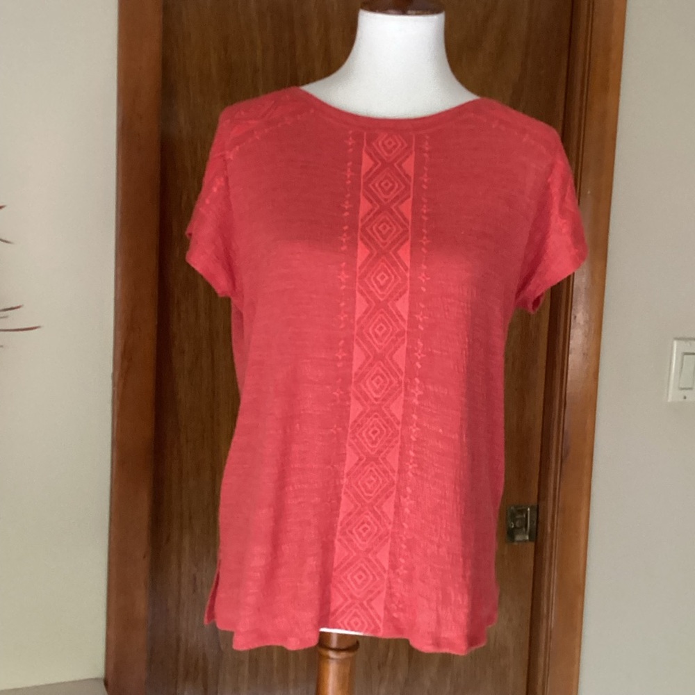 Cable & Gauge 🆕 scoop neck top, short sleeve, loose fit, front detail, Med